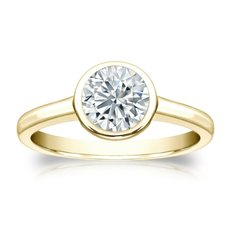 large cocktail rings for evening events -Auriya 1ctw Round Solitaire Diamond Engagement Ring Bezel-set 18k Gold