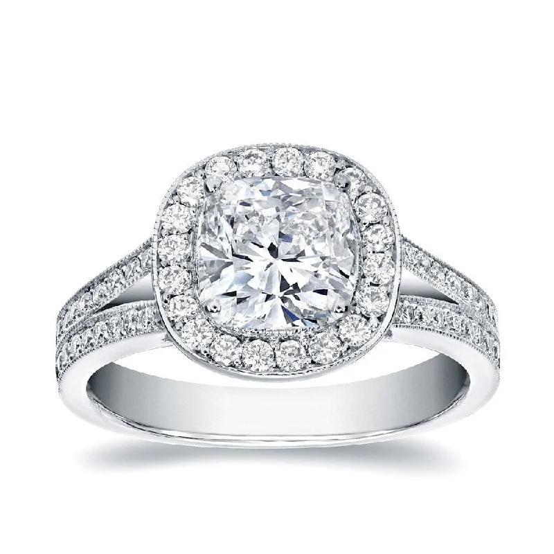 vintage wedding rings for old style lovers -Auriya 2 carat TW Cushion-Cut Halo Diamond Engagement Ring 14k Gold Certified