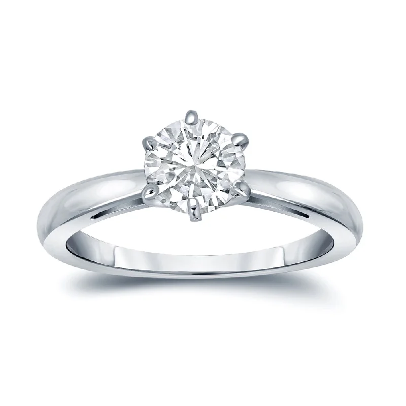 contemporary rings for modern brides -Auriya Platinum GIA Certified 0.75ct TDW Round 6-Prong Solitaire Diamond Engagement Ring