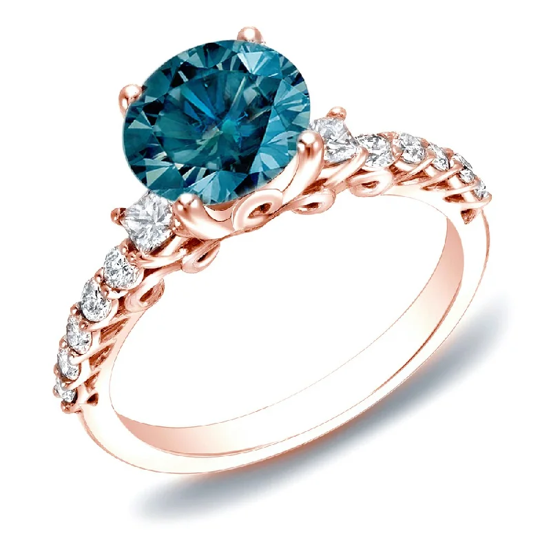 emerald rings for women’s fashion -Auriya Unique 1 2/5ctw Round Blue Diamond Engagement Ring 14k Rose Gold