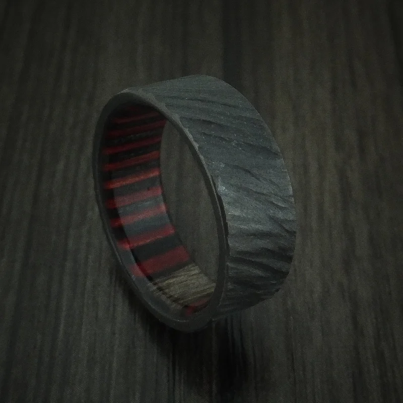 classic rings with diamonds for special occasions -Black Zirconium Tree Bark Men's Ring with Applejack Wood Sleeve Custom Made Band