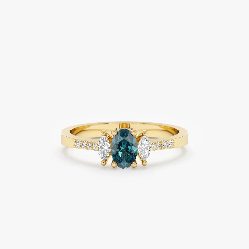 stackable rings for everyday wear -Teal Sapphire Diamond Engagement Ring, Wintra