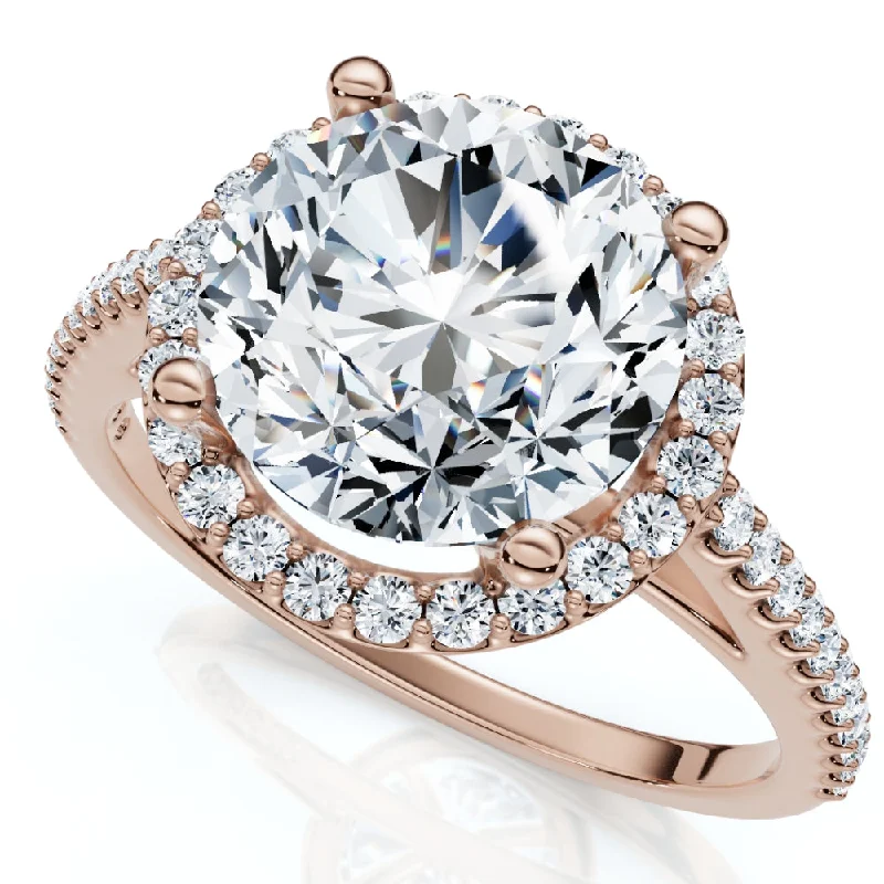 engagement rings with oval-cut diamonds -Certified 3 1/3Ct TW Halo Diamond Engagement Ring Round Cut 14k Gold Lab Grown