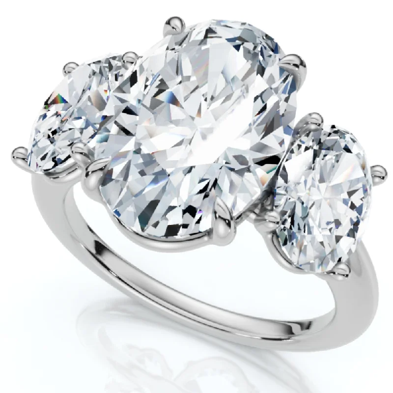 vintage-style rings for modern brides -Certified 6Ct Three Stone Oval Diamond Anniversary Engagement Ring Lab Grown 14k