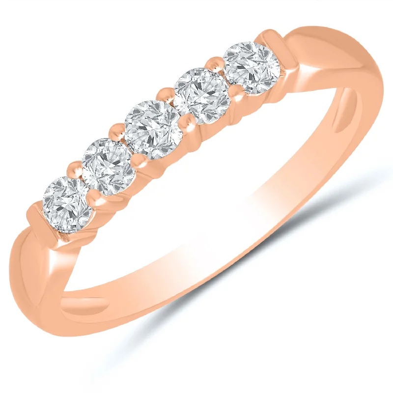 vintage diamond rings for women -Charming Prong Set 5 Diamond Anniversary Band in Rose Gold, 0.33cttw