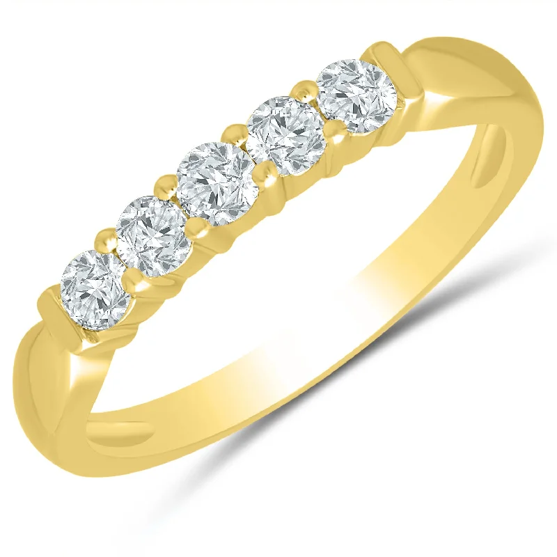 sterling silver promise rings -Charming Prong Set 5 Diamond Anniversary Band in Yellow Gold, 0.33cttw