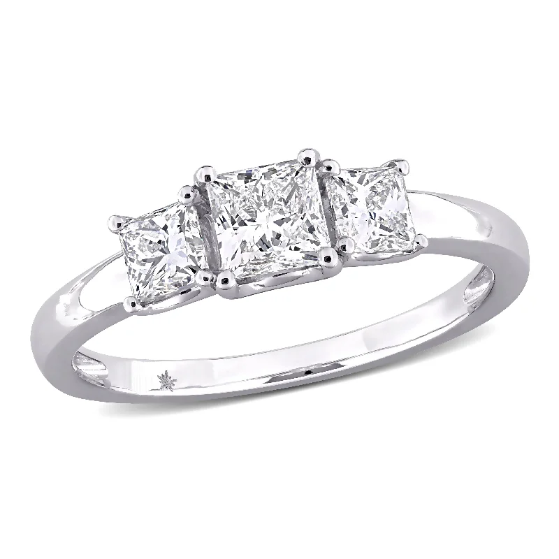 luxurious engagement rings with round diamonds -Created Forever 1ct TW Princess-Cut Lab-Grown Diamond 3-Stone Engagement Ring in 14k White Gold