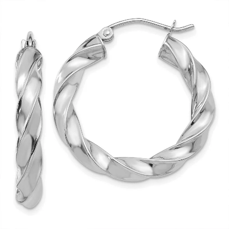 layered chain earrings-Curata 14k White Gold Polished Light 26x4mm Twisted Hoop Earrings