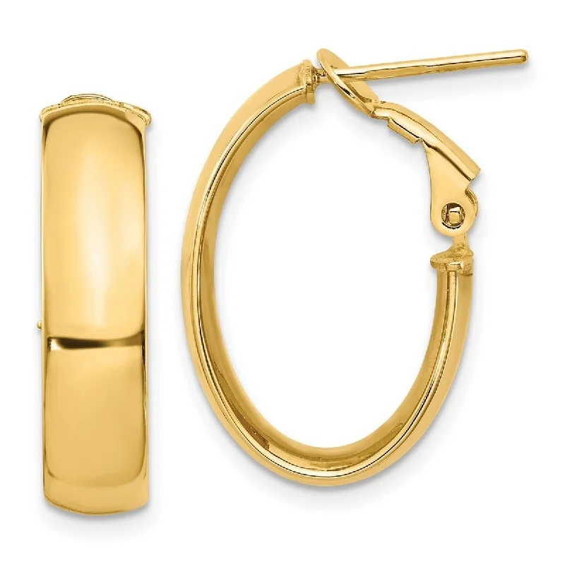 chic gold plated earrings-Curata 14k Yellow Gold 22x6mm High Polished Omega Back Hoop Earrings