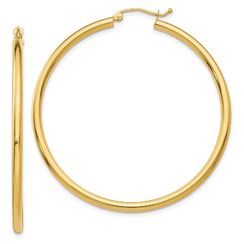 oversized geometric earrings-Curata 14k Yellow Gold Polished 2.5x50mm Lightweight Round Hoop Earrings