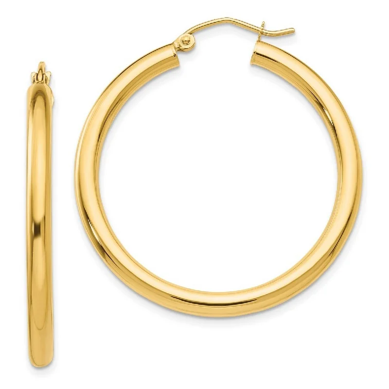 classic gold stud earrings-Curata 14k Yellow Gold Polished 3x35mm Light Tube Hoop Earrings