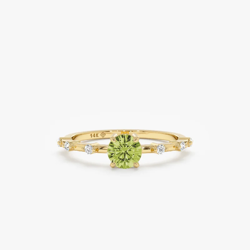 emerald wedding rings for engagement -Dainty Peridot and Diamond Engagement Ring, Belinda