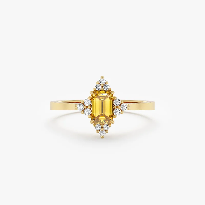 women’s engagement rings with halo diamonds -Diamond and Yellow Topaz Engagement Ring, Solara