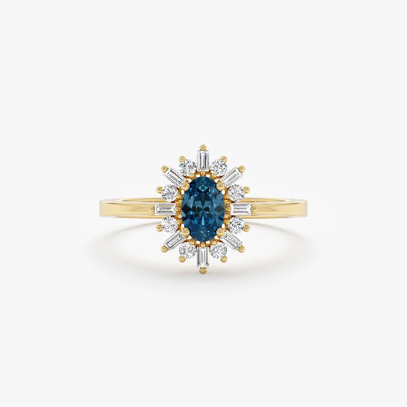 affordable wedding rings for brides -Diamond Framed Blue Topaz Engagement Ring, Azulia