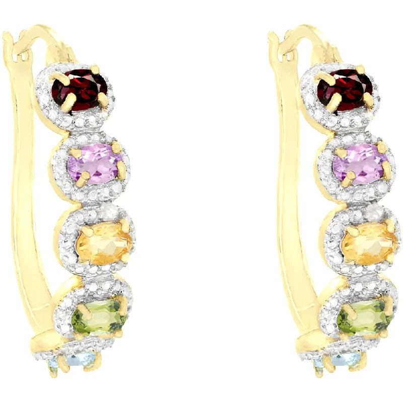 eco-friendly earrings made from wood-Dolce Giavonna 18k Gold Overlay Gemstone and Diamond Accent Hoop Earrings