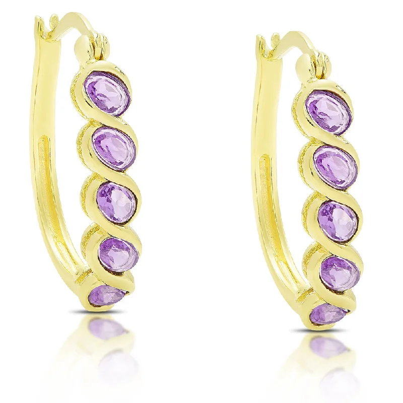 crystal encrusted earrings for parties-Dolce Giavonna Gold Over Silver Gemstone Hoop Earrings