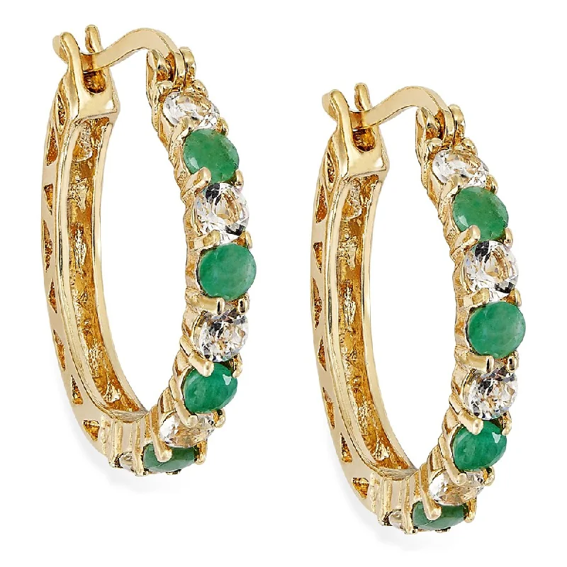 vintage-inspired hoop earrings-Dolce Giavonna Gold Over Sterling Silver Gemstone Hoop Earrings