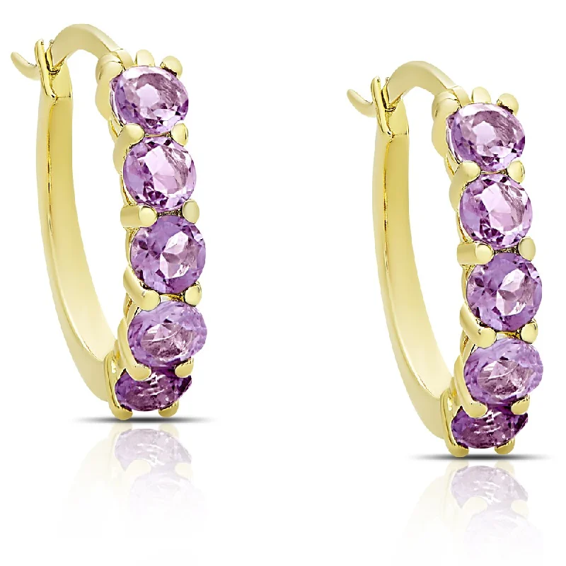 delicate silver ear climbers-Dolce Giavonna Gold over Sterling Silver Gemstone Hoop Earrings