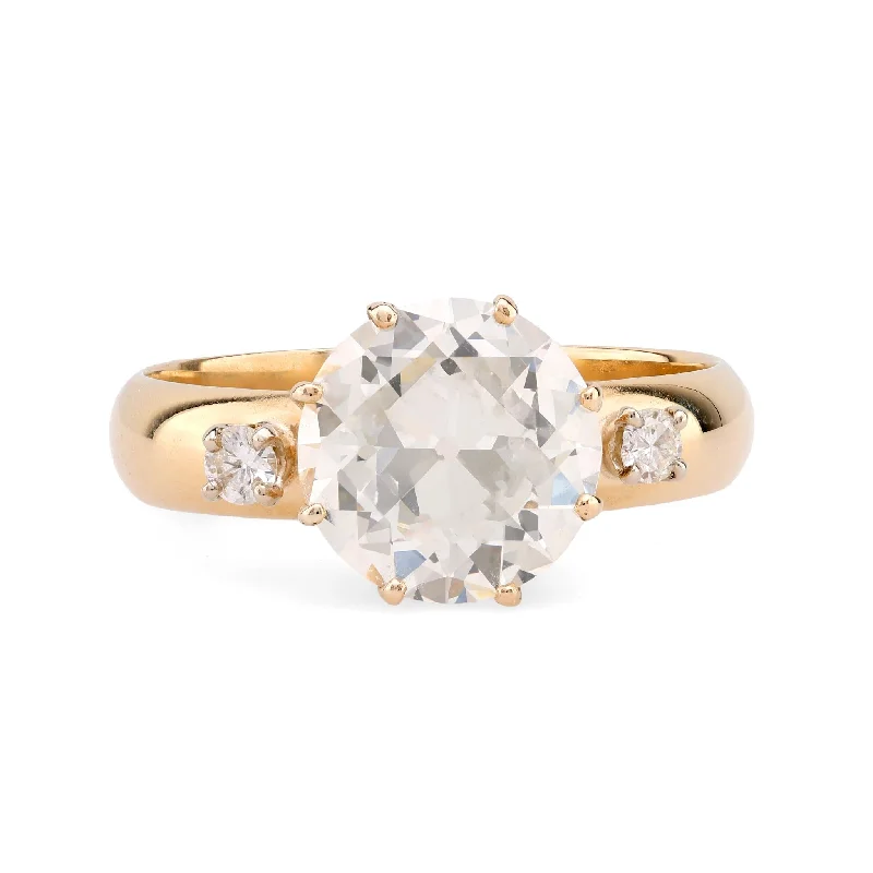 wedding bands with antique designs -Dreamy GIA 3.30 carat old European cut diamond 14k yellow gold engagement ring