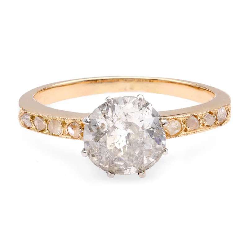 classic diamond rings for engagements -Edwardian Inspired 1.24 Carat Diamond 18K Yellow and White Gold Engagement Ring