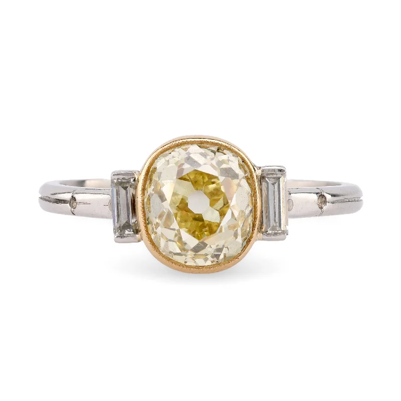 rings for men with modern designs -Edwardian Inspired 1.86 Carat Fancy Yellow Diamond Platinum Engagement Ring