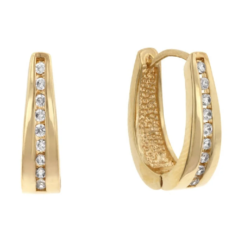 statement earrings for fashion lovers-Elegant Goldtone Finish Cubic Zirconia Hoop Earrings - 17 Mm X 5 Mm W X 3 Mm H