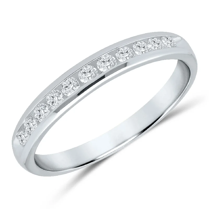 personalized name rings for men -Elegant White Gold Channel Set Anniversary Band with 11 Diamonds, 0.33 cttw