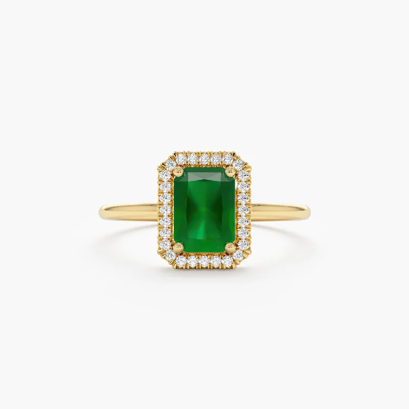 delicate diamond rings for bridesmaids -Emerald and Diamond Bold Engagement Ring, Juliet