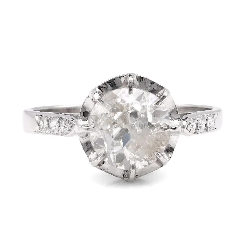 engagement rings with platinum settings -French Art Deco 1.81 Carats Diamond Platinum Engagement Ring