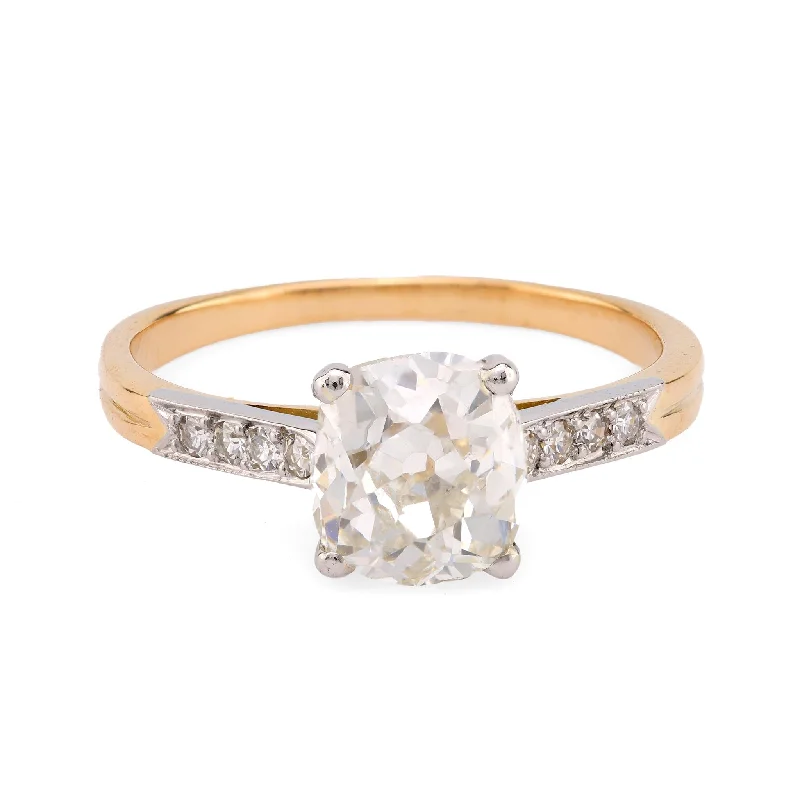 heirloom engagement rings for family treasures -French GIA 1.75 carat cushion cut diamond 18k yellow gold engagement ring