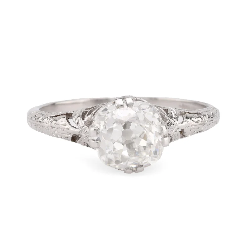 affordable rings for engagement under $500 -GIA 1.50 carat old mine cut diamond platinum filigree engagement ring