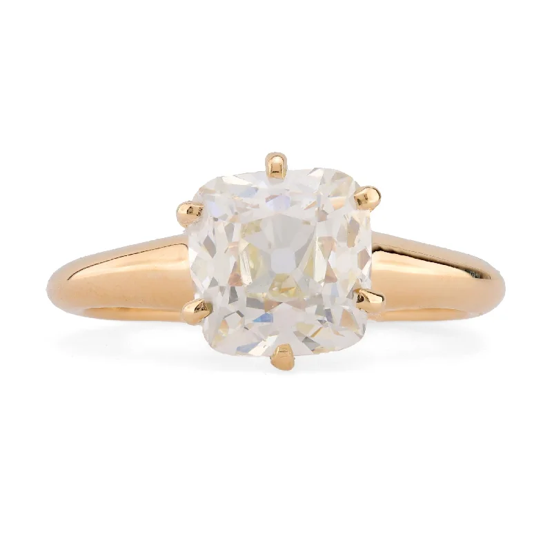 diamond-encrusted promise rings for couples -GIA 2.01 Carat Old Mine Cut Diamond 14K Yellow Gold Engagement Ring