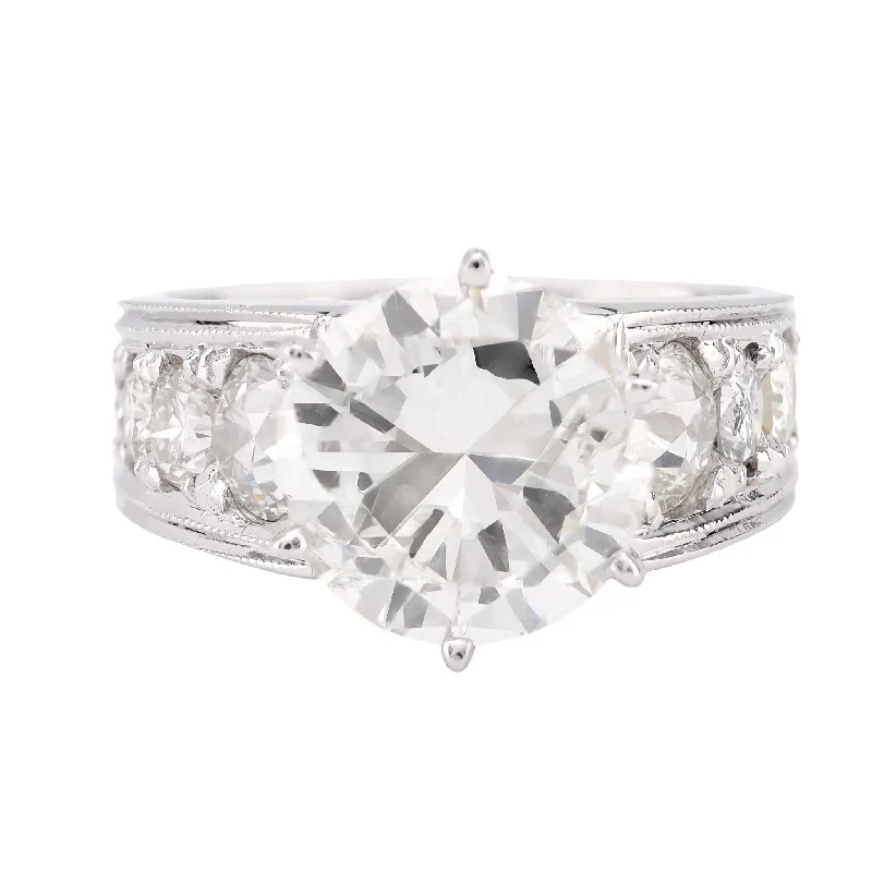 vintage rings for classic lovers -GIA 3.59 carat round brilliant cut diamond platinum engagement ring