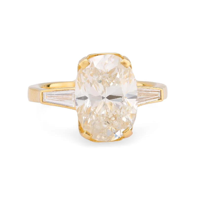 antique gold rings for collectors -GIA 5.03 carat oval cut diamond 18k yellow gold engagement ring