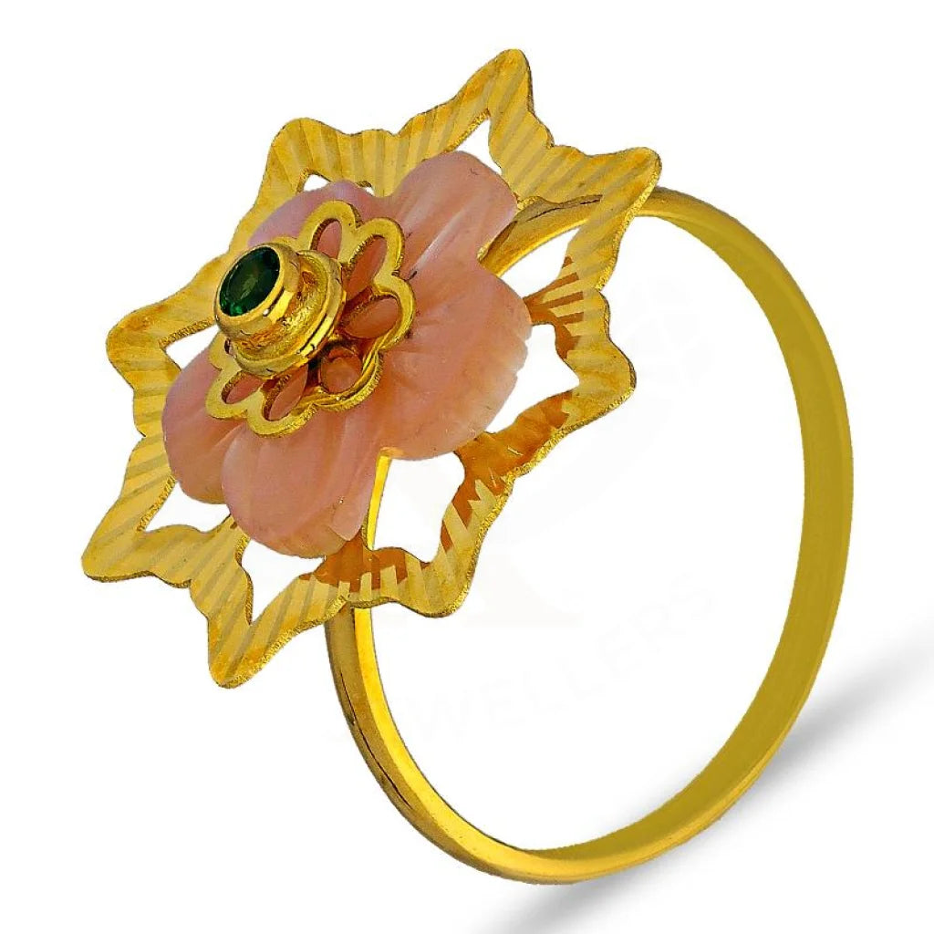 affordable wedding rings with gemstone accents -Gold Flower Shaped Ring 18KT - FKJRN18K3023