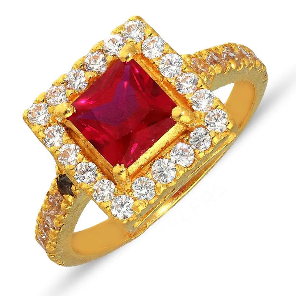 emerald cut diamond rings for elegance -Gold Square Ruby Zirconia Solitaire Ring 22KT - FKJRN22K3047