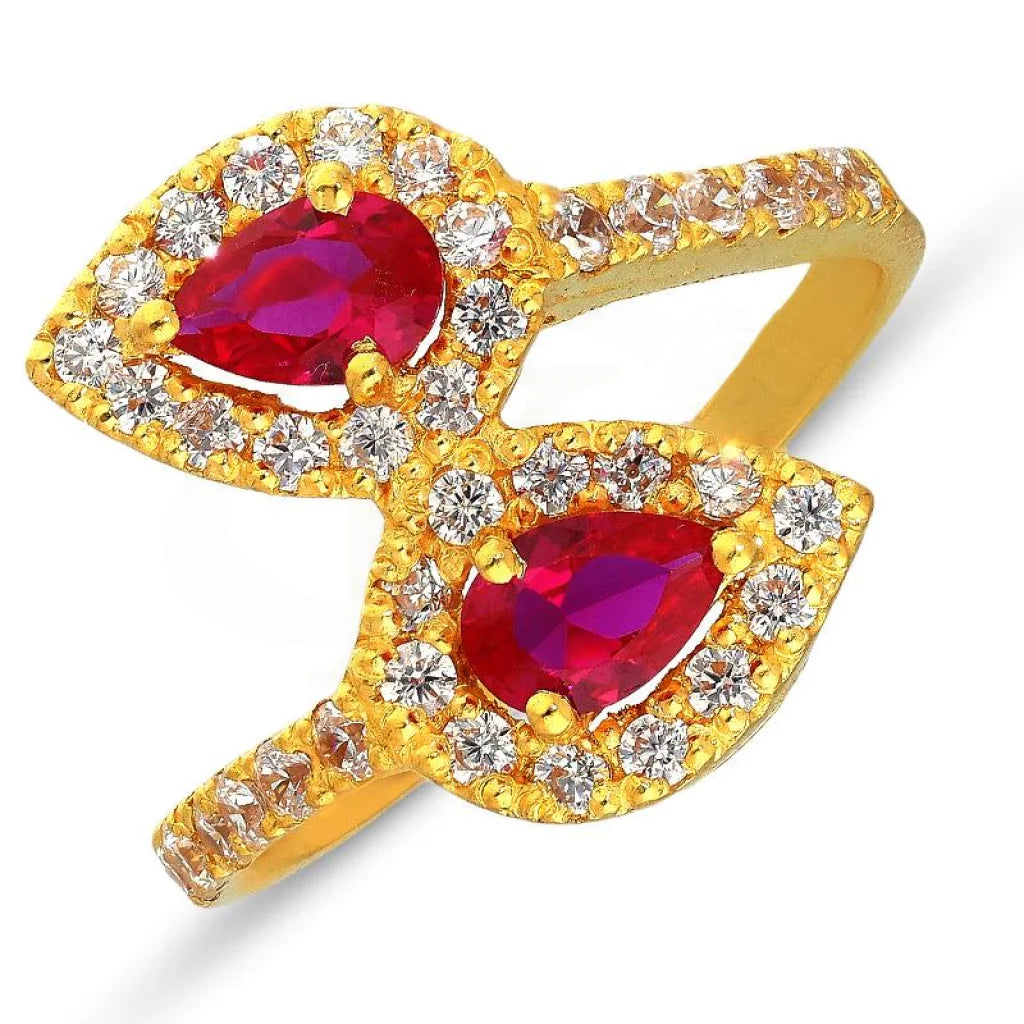 custom rings for zodiac signs -Gold Twin Pear Shaped Ruby Zirconia Solitaire Ring 22KT - FKJRN22K3042