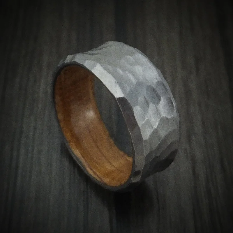 unique engagement rings for alternative brides -Hammered Tantalum Concave Men's Ring with Wood Sleeve Custom Made