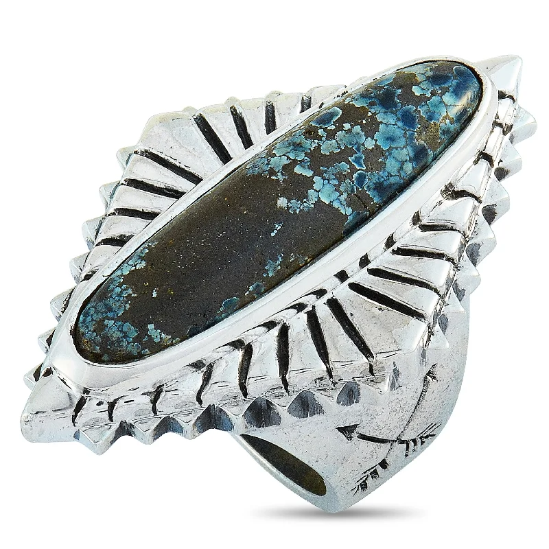 stylish engagement rings for boho brides -King Baby Concho Silver and Spotted Turquoise Ring