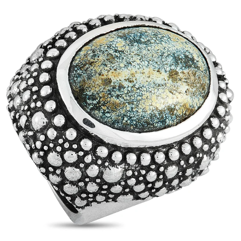 minimalist rings for women -King Baby Silver and Spotted Turquoise Beaded Texture Ring