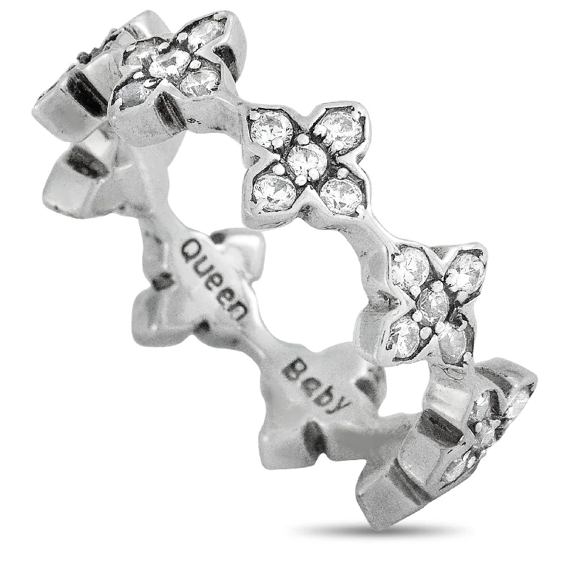 modern wedding rings with sleek finishes -King Baby Silver and White Cubic Zirconia MB Cross Ring