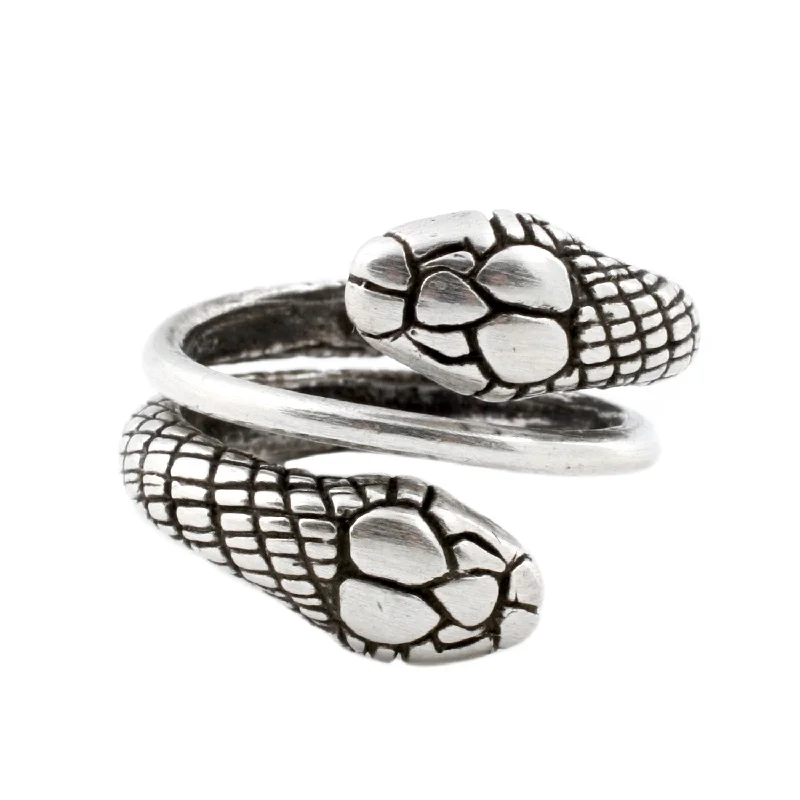 customizable promise rings for couples -Silver Double Snake Ring