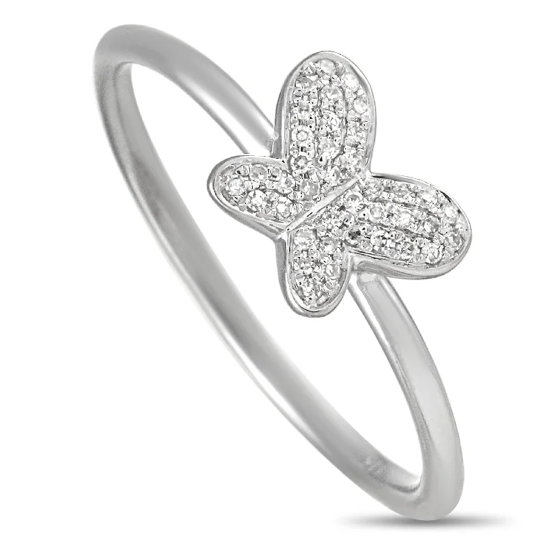 custom wedding bands for unique designs -LB Exclusive 14K White Gold 0.08 ct Diamond Butterfly Ring