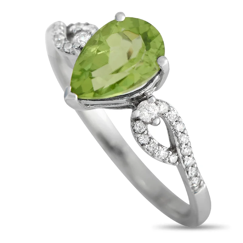 antique gold rings for collectors -LB Exclusive 14K White Gold 0.15ct Diamond and Peridot Ring RC4-11823WPE