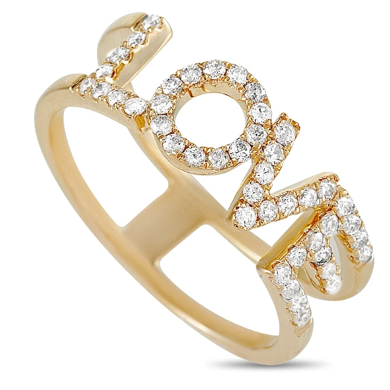 affordable rings with engraved names -LB Exclusive 14K Yellow Gold 0.35 ct Diamond Love Ring