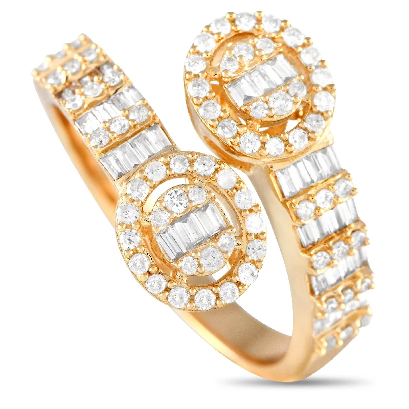 birthstone rings for mothers -LB Exclusive 14K Yellow Gold 0.65ct Diamond Halo Cluster Bypass Ring RN32334-Y