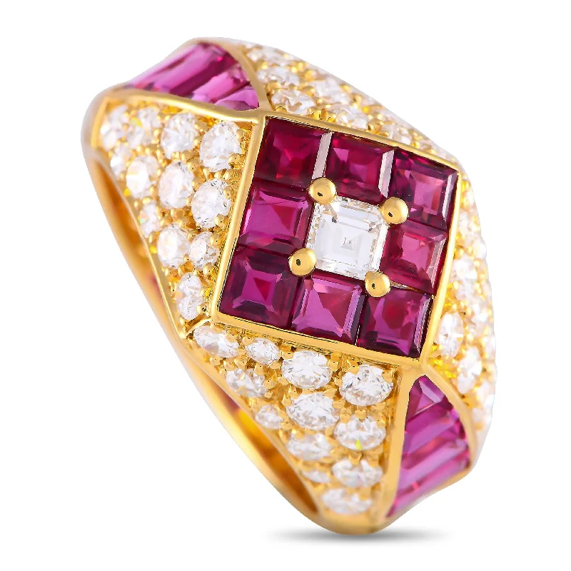 delicate thin rings for everyday wear -LB Exclusive 18K Yellow Gold 1.39ct Diamond and Ruby Ring #3917