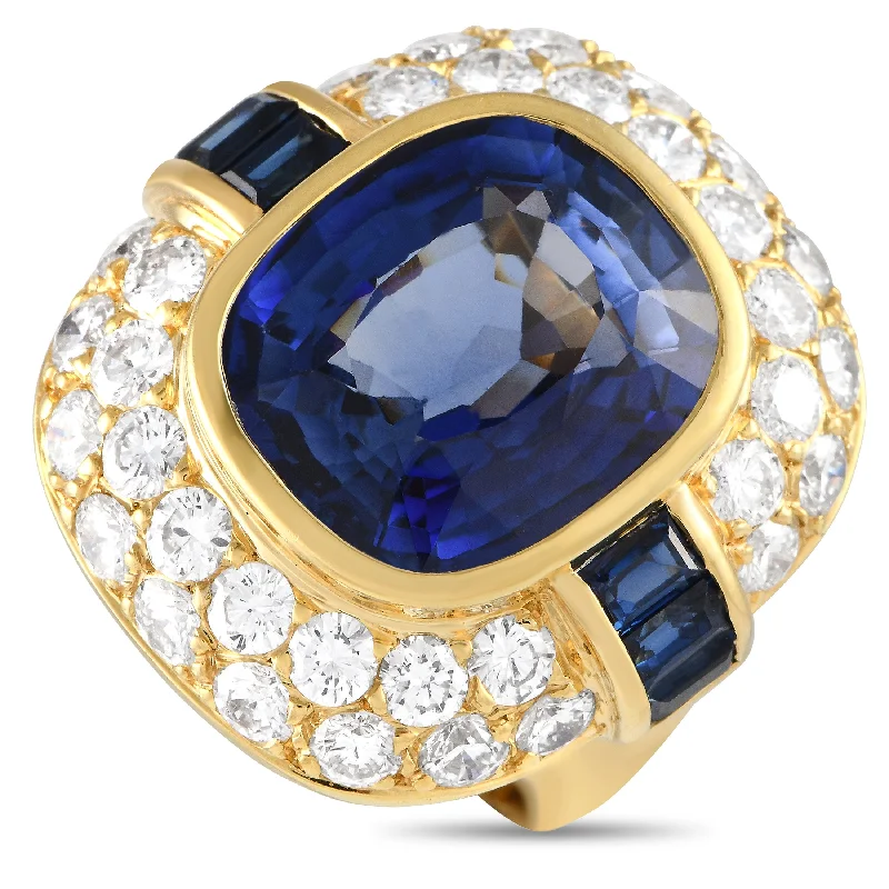 bridal rings sets for women -LB Exclusive 18K Yellow Gold 2.25ct Diamond and Tanzanite Ring MF05-072524