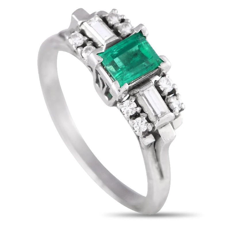 wedding rings for plus size fingers -LB Exclusive Platinum 0.25ct Diamond and Emerald Ring #3790