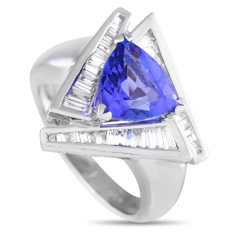 designer rings for luxury fashion -LB Exclusive Platinum 0.60ct Diamond and Tanzanite Ring #3829